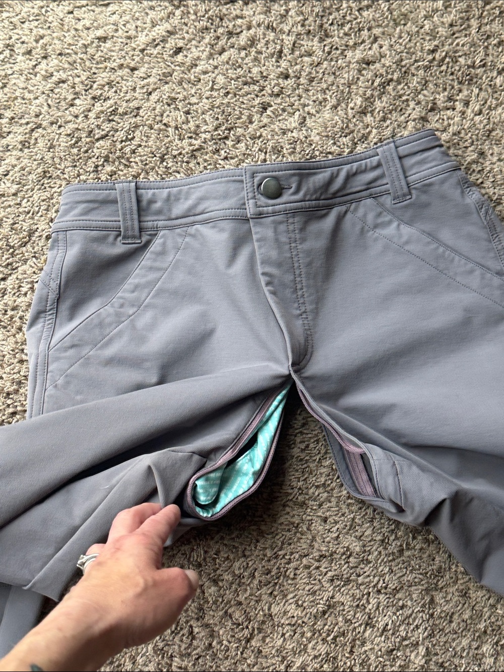 SheFly Women’s gray/purple technical Outdoor Pants w/hidden zipper, Sz. 6 - Picture 6 of 14